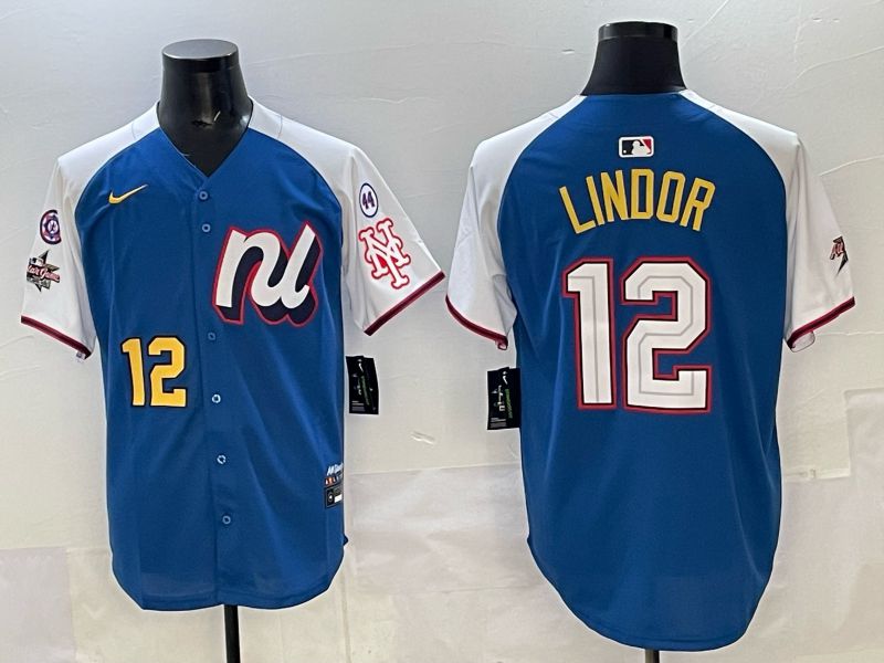 Men New York Mets #12 Lindor Blue white All star 2025 Nike MLB Jersey style 08->new york mets->MLB Jersey